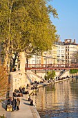 France,Rhone,Lyon,historic district listed as a UNESCO World Heritage site,Quai Saint-Vincent,the banks of the Saone river and Saint-Vincent footbridge