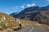 France,Savoie,Massif des Cerces,Valloire,cycling climb of the Col du Galibier,one of the routes of the largest cycling area in the world,last kilometer before the summit and rock of the great Pare