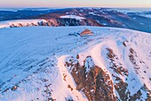 France,Haut Rhin,Hautes Vosges,Le Hohneck (1363 m),summit,hotel restaurant du Sommet (aerial view)