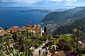 France,Alpes Maritimes,the hilltop village of Eze and its Exotic Garden,Saint Jean Cap Ferrat in the background