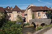 France,Jura,Arbois,the old Capuchin pedestrian bridge on the river Cuisance