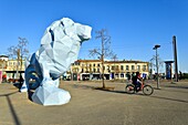 France,Gironde,Bordeaux,area classified as World Heritage,Stalingrad square,sculpture "the Blue Lion" by the artist Xavier Veilhan