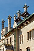 France,Meurthe et Moselle,Nancy,Villa Majorelle,house of Louis Majorelle today a museum,detail of the facade and of the chimneys