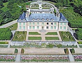 France,Val d'Oise,Auvers sur Oise,17th century castle and its French garden (aerial view)