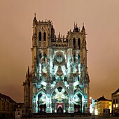 France,Somme,Amiens,Notre-Dame cathedral,jewel of the Gothic art,listed as World Heritage by UNESCO,sound and light show