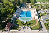 France,Pas de Calais,Bruay la Buissiere,Salengro swimming pool in art deco style (aerial view)