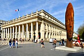 France,Gironde,Bordeaux,area classified as World Heritage,le Triangle d'Or,Quinconces district,Place de la Comédie,Sanna,the statue of Jaume Plensa and the National Opera of Bordeaux or Grand Theatre,built by the architect Victor Louis from 1773 to 1780