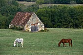 Frankreich,Lot,Masclat,Landschaft des Lot in Richtung des Dorfes Masclat