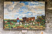 Frankreich,Seine-et-Marne,Barbizon,Regionaler Naturpark Gâtinais,Reproduktion des Gemäldes La Gardeuse d'oies von Constant Troyon an einer Stadtmauer