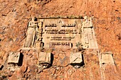 France,Var,Massif of Esterel,Saint Raphael,border with the Alpes Maritimes,Calanques road,plaque in memory of Abel Ballif for the realization of the Corniche de l'Esterel