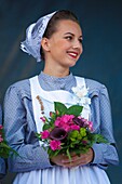 France,Finistere,Gorse Flower Festival 2015 in Pont Aven,Bridesmaid of the Queen of Blue Nets