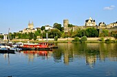 France,Maine et Loire,Angers,the river port and the castle of the Dukes of Anjou,Saint Maurice cathedral in background