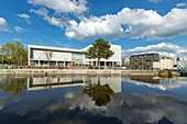 France,Meurthe et Moselle,Nancy,the Cinema Kinepolis and apartment buildings in the Rives de Meurthe district along the Meurthe canal