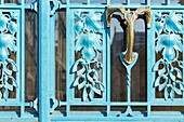 France,Meurthe et Moselle,Nancy,facade of the Chambre de Commerce et d'Industrie de Meurthe et Moselle (Chamber of Commerce and Industry of Meurthe et Moselle) built in 1909 by architects Louis Marcal and Emile Toussaint in Art Nouveau style,detail of the door