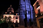 France,Indre et Loire,Tours,place de Châteauneuf,Charlemagne tower,dome of the basilica,illuminations at night