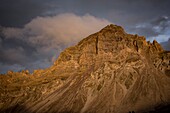 France,Savoie,Valloire,massif des Cerces,cycling ascension of the Col du Galibier,one of the routes of the largest bike domain in the world,sunset on the Grand Galibier