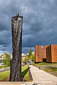 France,Aveyron,Rodez,the Soulages Museum,designed by the Catalan architects RCR associated with Passelac & Roques,Christian Lapie statue