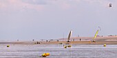 France,Somme,Ault,The large sandy beaches of the windswept coast of Picardy are an ideal place for the practice of the sail-hauler