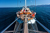 France,Haute Corse,Gulf of Saint Florent,the gulet type wooden boat of Jacques Croce,Aliso day Cruise compulsory mention