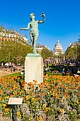 France,Paris,the Luxembourg Garden with the statue The Greek Actor by Charles Arthur Bourgeois in 1868 and the Pantheon in the background