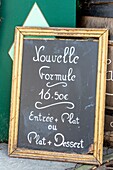 France,Paris,restaurant menu sign