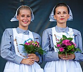 France,Finistere,Gorse Flower Festival 2015 in Pont Aven,Bridesmaids of the Queen of Blue Nets
