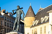 France,Isere,Grenoble,Jardin de Ville,Hercules ibronze statue in front of the former Lesdiguieres mansion (17th century),now House of International