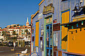 Colourful and weather beaten cafe 'Le Chalet' at Calvi. The Balagne district. Corsica. France