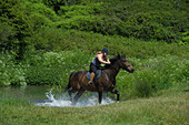 Horse Riding At Manorbier. Once Described As 'the Pleasantest Place In Wales'. Pembrokeshire. Wales. Cymru. Uk. United Kingdom.