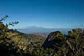 Spain,Canary Islands,Mount Teide and Island of Tenerife viewed from Momumento Natural de los Roques,Island of La Gomera