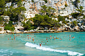 Tourists At Cala Macarella,Menorca,Balearic Islands,Spain