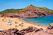 Touristen in Cala Pregonda,Menorca,Balearische Inseln,Spanien