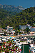 Spain,View on harbor and beach of Port Soller,Majorca
