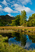 England,Cumbria,Lake District National Park,Calm waters of Little Langdale Tarn,Little Langdale