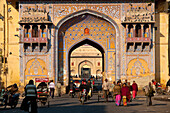 India,Rajasthan,Looking through old city gates to City Palace,Jaipur