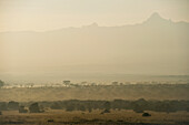 Kenia,Blick über das Ol Pejeta Conservancy in der Morgendämmerung zum Mt Kenya, Laikipia County