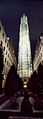 Usa,New York City,From 6Th Avenue,Midtown Manhattan,Panoramic Shot Of Rockefeller Center At Night