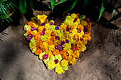 Wedding flowers in the shape of a heart Patnum,Goa,India.