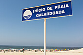 Portugal,Estremadura Province,Information sign on beach,Foz da Rainha