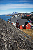 Greenland,View of fjord shoreline,Nuuk