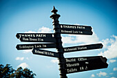 UK,England,Richmond,London,Richmond Park,Directions sign in Thames riverside