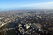 UK,Aerial view of central London with London Eye,England