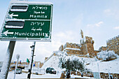 Israel,Altstadtmauern und Davidsturm unter Schnee,Jerusalem,2013,Januar 10