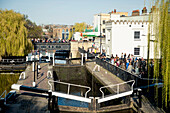 UK,England,Camden,London,People enjoying a sunny day near Regents Canal