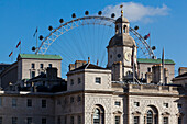 London Eye über der Horse Guards Parade, London, England, Großbritannien