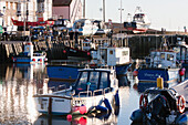 Hafen und Fischerboote an der West Bay, Jurassic Coast, Dorset, England, Großbritannien