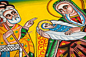 Details von Wandmalereien in der Kirche, die biblische Szenen darstellen,Äthiopien