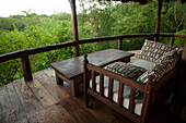 Outdoor living quarters of a safari lodge in Uganda,Africa,Uganda