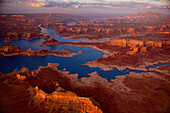 Scenic aerial of Lake Powell and rock formations in Glen Canyon National Recreation Area,Utah,USA,Utah,United States of America