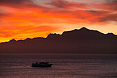 Boat on Half Moon Bay at twilight,Isla San Francisco,Baja California Sur,Mexico
